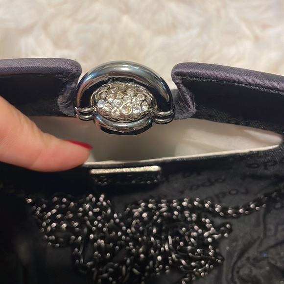 RODO satin Swarovski clutch shell evening bag / chain shoulder strap gunmetal - Picture 5 of 14